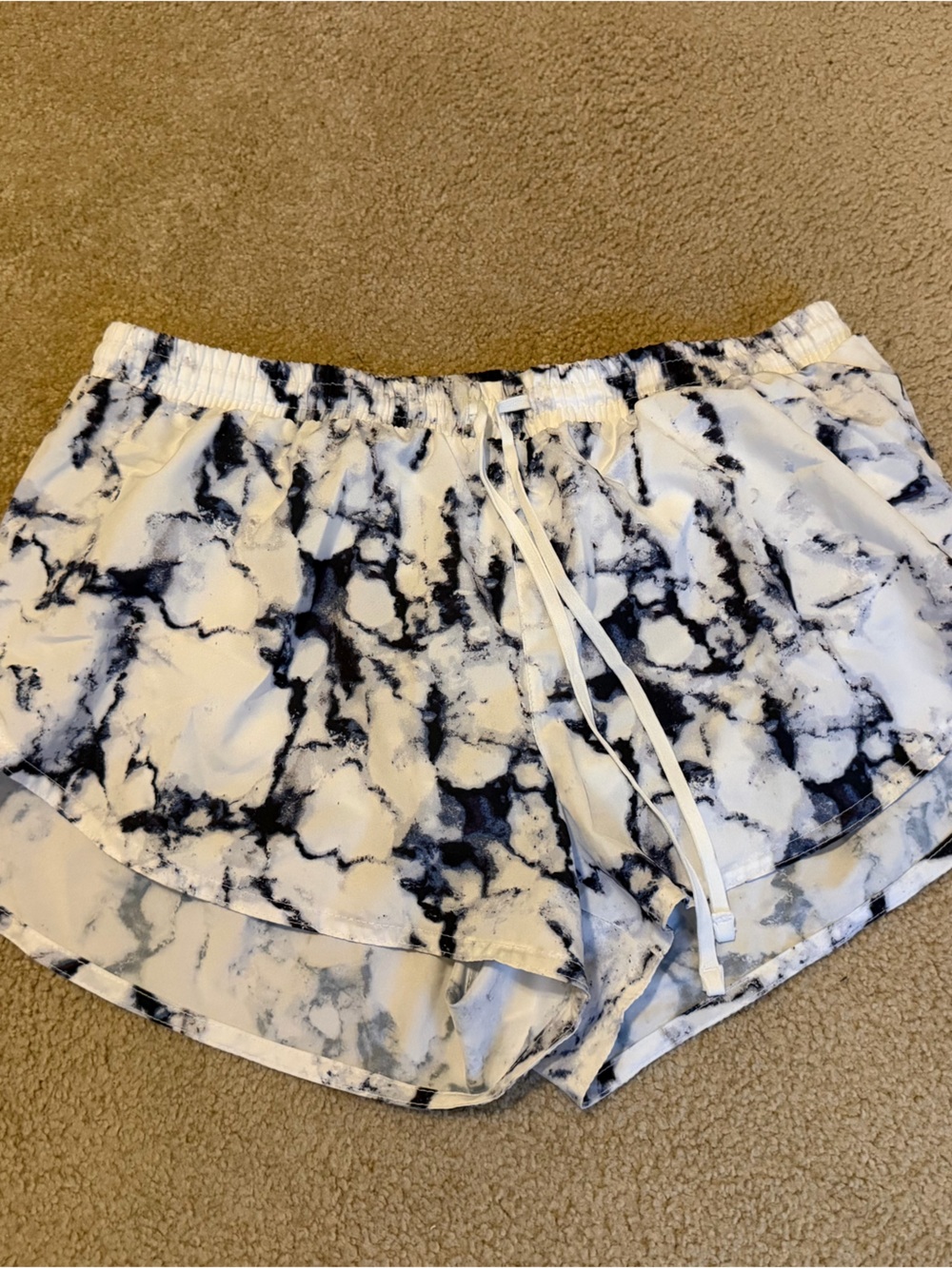 Old Navy White and Dark Navy Marble-Print Athletic Shorts